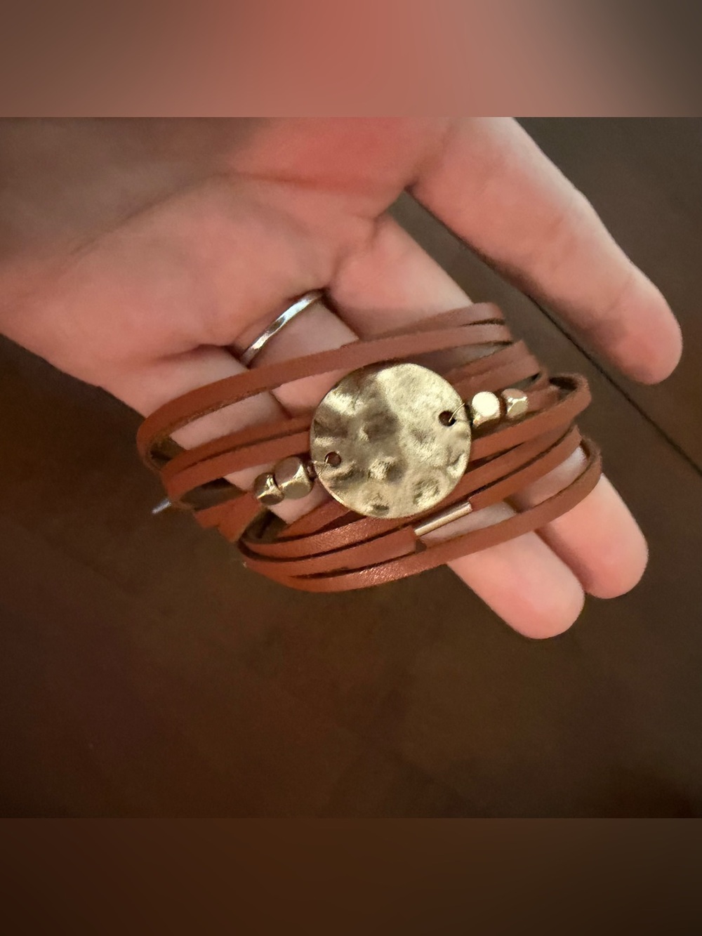 Universal Thread Brown Leather Multi-Strand Wrap Bracelet with Gold Accents